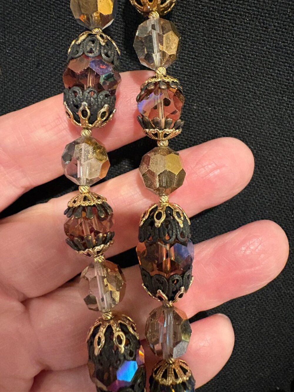 Beautiful Vintage Vendome Two-Strand Necklace with a Variety of Gold-Tone Beads